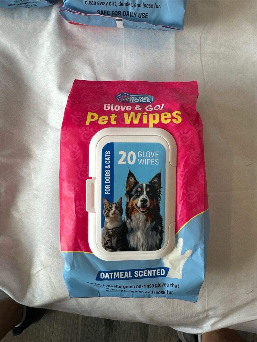 Dr. Paws Choice Glove & Go Pet Wipes Oatmeal Scented 20 Count Dogs Cats New